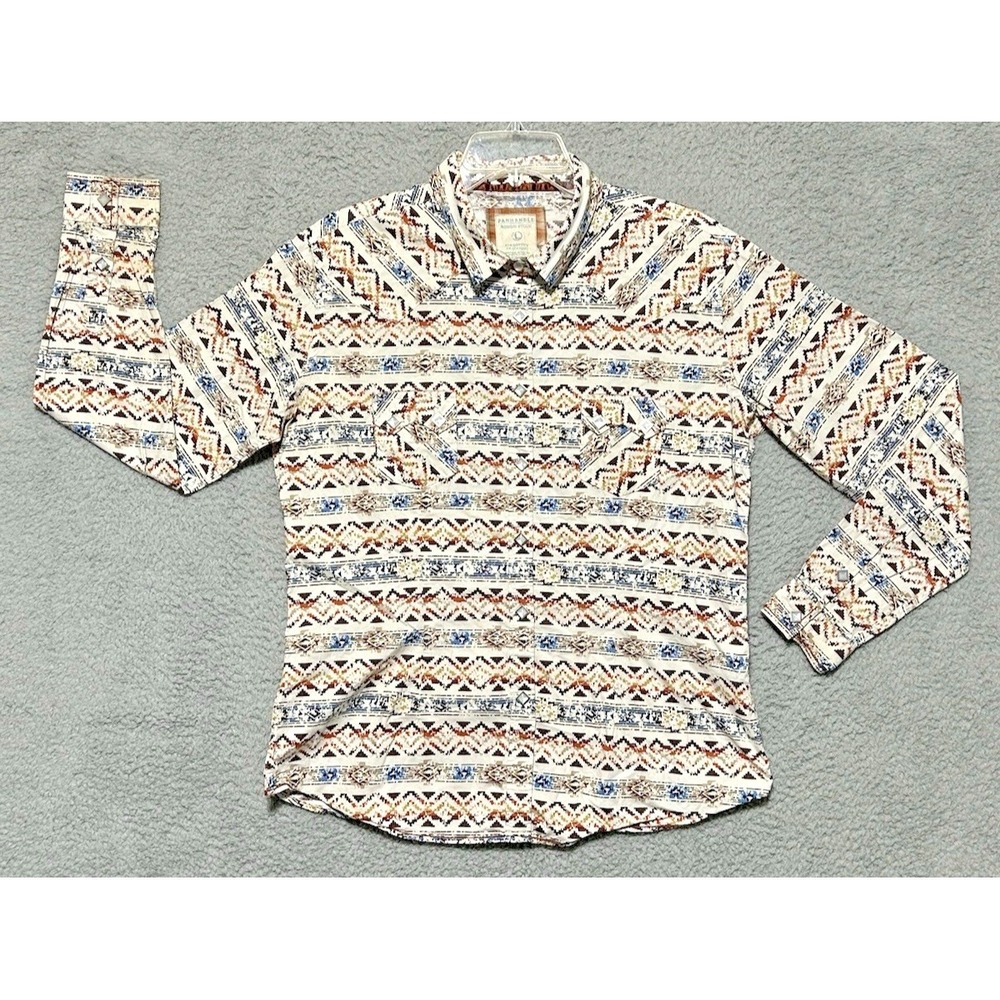 Panhandle Rough Stock Aztec Geo Print Diamond Snap LS Shirt Sz L Western Cowboy